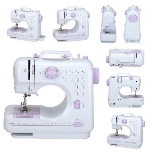 Masina de cusut, AT PERFORMANCE®, 12 tipuri de cusaturi, 2 viteze, Pedala, Iluminare LED, Alb/Roz